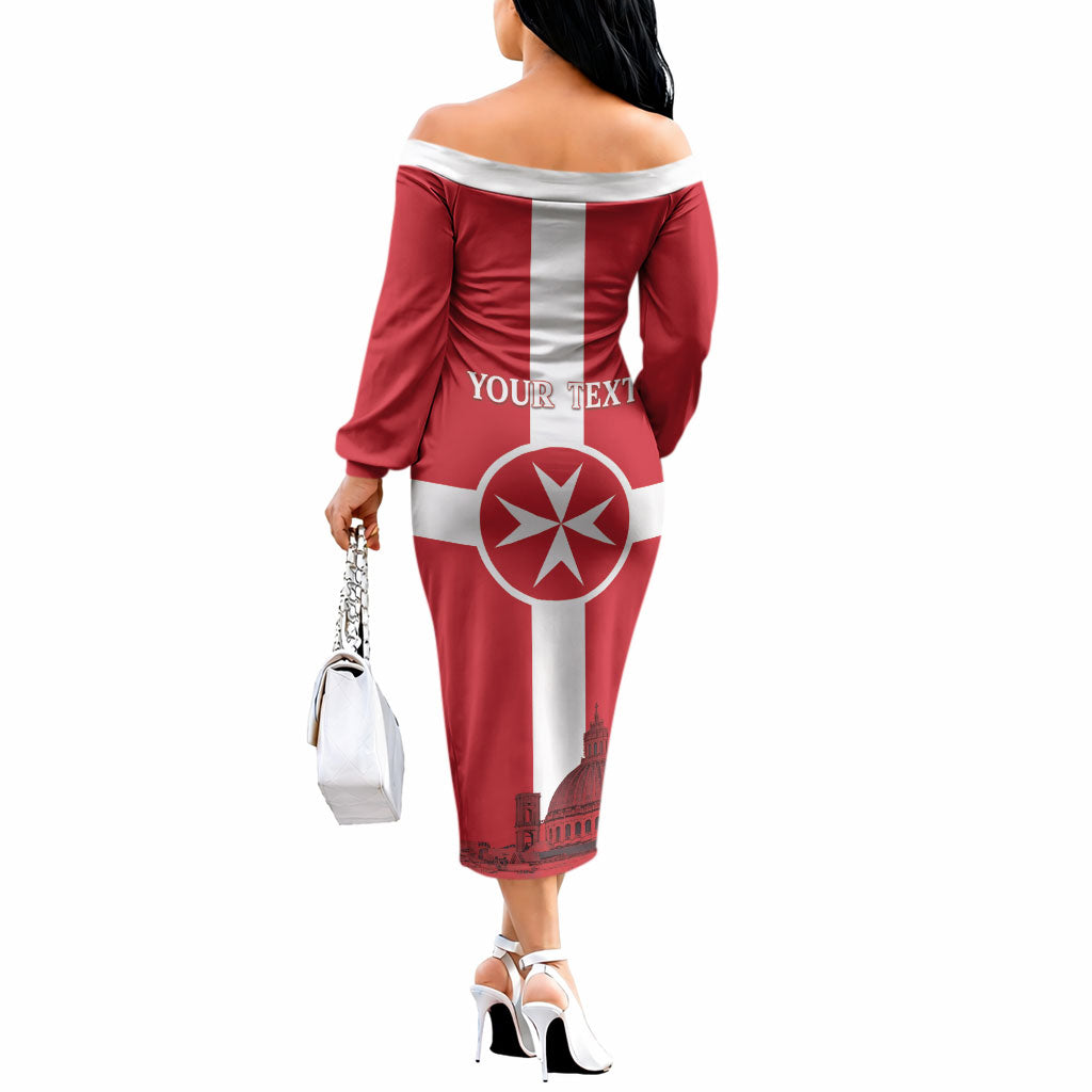 Personalized Malta Independence Day Off The Shoulder Long Sleeve Dress Maltese Cross Heritage Pride