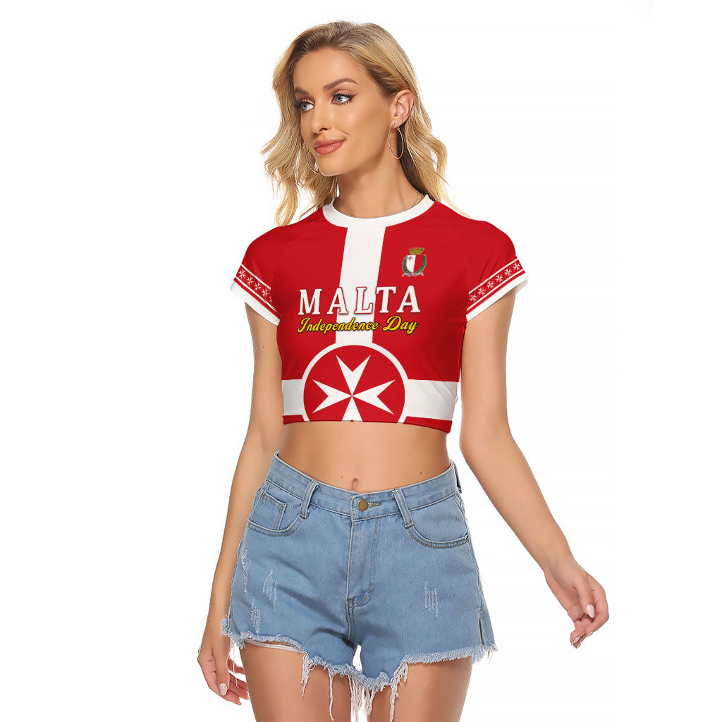 Personalized Malta Independence Day Raglan Cropped T Shirt Maltese Cross Heritage Pride