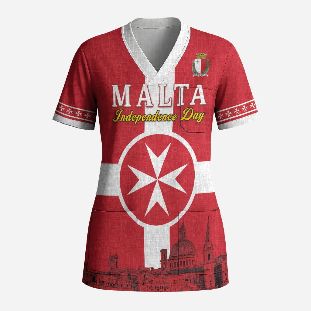Personalized Malta Independence Day Scrub Top Maltese Cross Heritage Pride