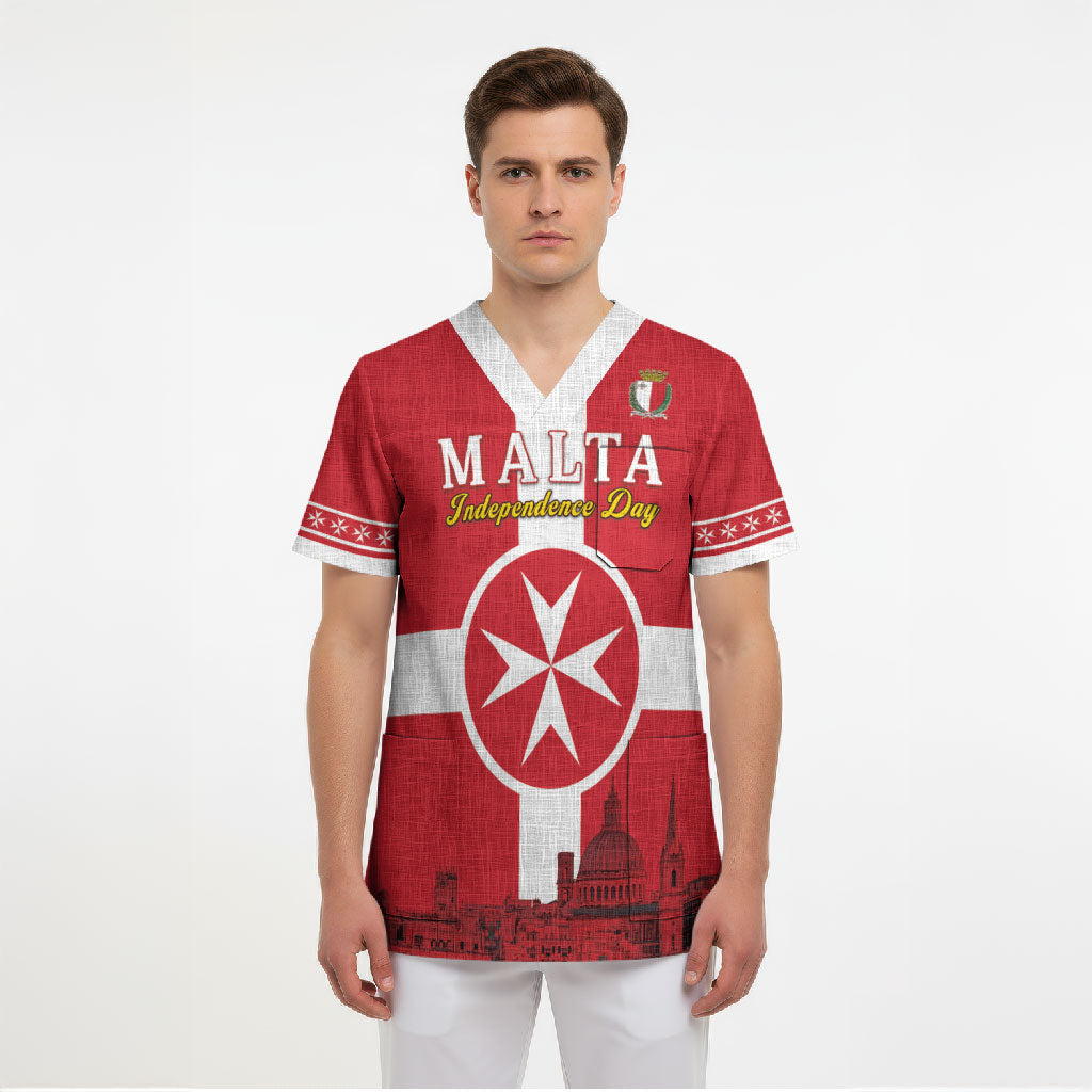 Personalized Malta Independence Day Scrub Top Maltese Cross Heritage Pride