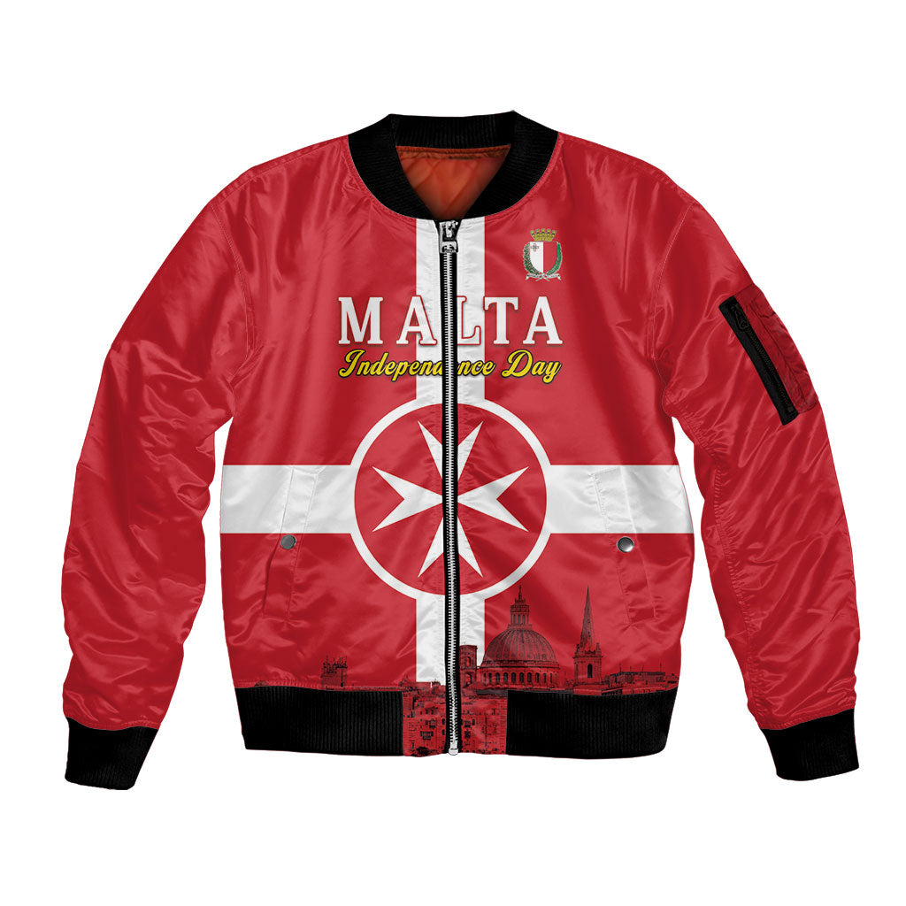 Personalized Malta Independence Day Sleeve Zip Bomber Jacket Maltese Cross Heritage Pride