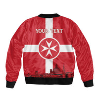 Personalized Malta Independence Day Sleeve Zip Bomber Jacket Maltese Cross Heritage Pride
