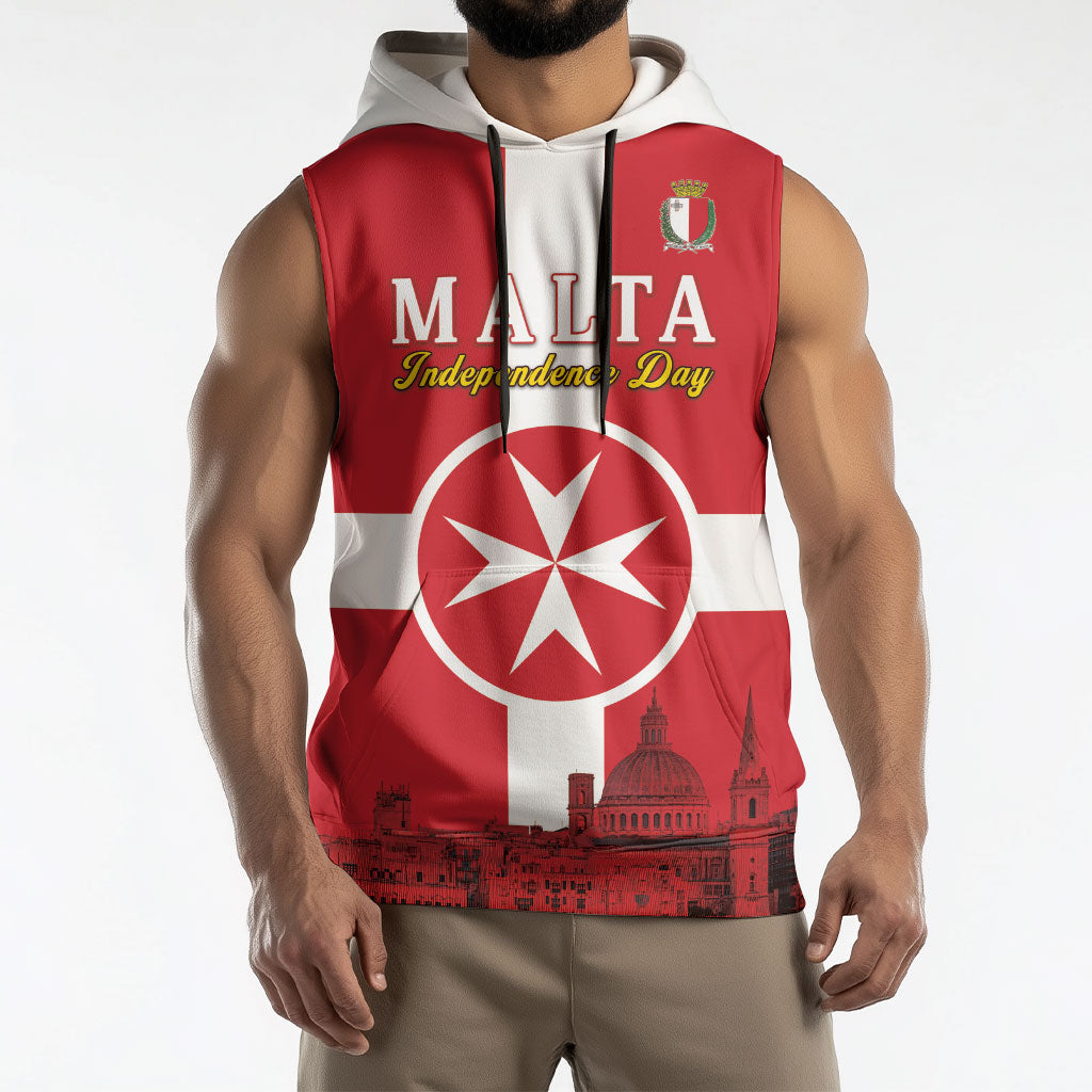 Personalized Malta Independence Day Sleeveless Hoodie Maltese Cross Heritage Pride