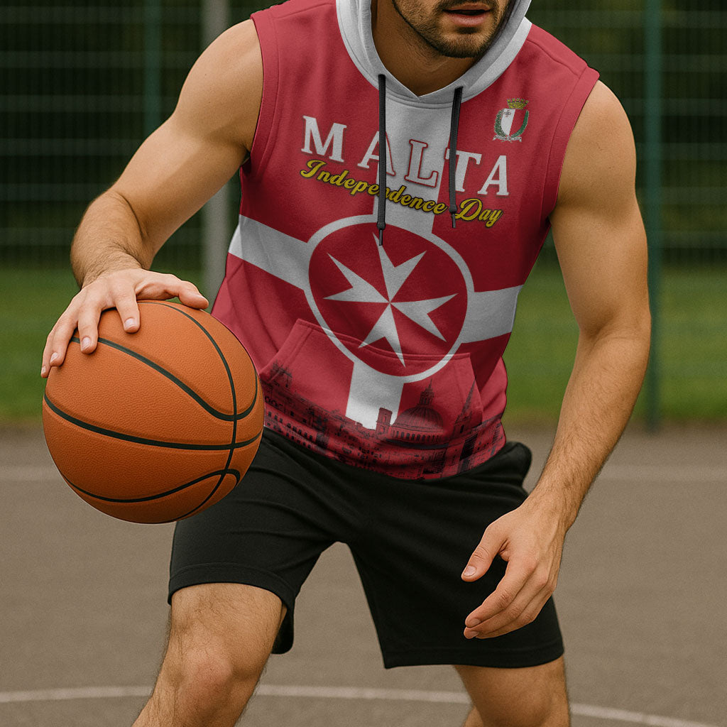 Personalized Malta Independence Day Sleeveless Hoodie Maltese Cross Heritage Pride