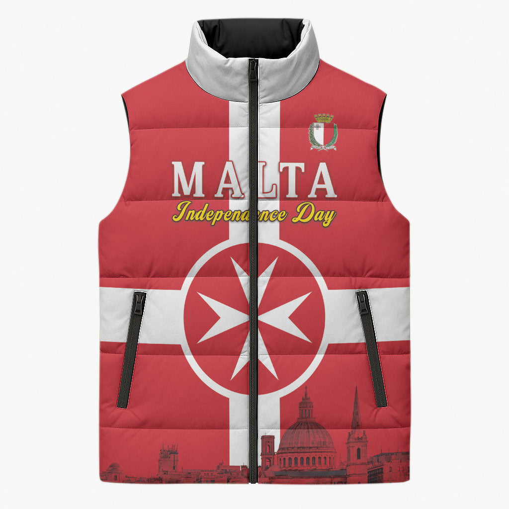 Personalized Malta Independence Day Sleeveless Puffer Jacket Maltese Cross Heritage Pride