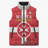 Personalized Malta Independence Day Sleeveless Puffer Jacket Maltese Cross Heritage Pride