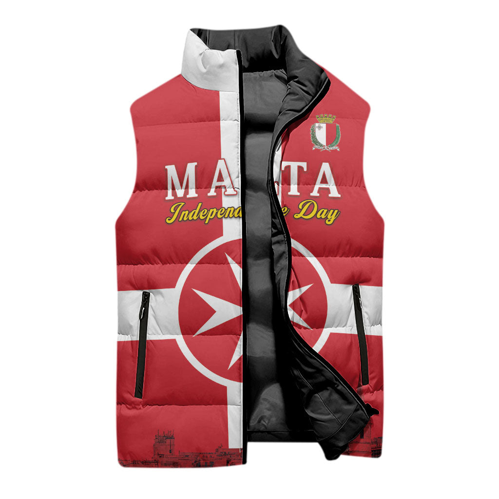 Personalized Malta Independence Day Sleeveless Puffer Jacket Maltese Cross Heritage Pride