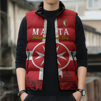 Personalized Malta Independence Day Sleeveless Puffer Jacket Maltese Cross Heritage Pride