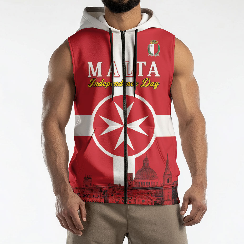 Personalized Malta Independence Day Sleeveless Zip Hoodie Maltese Cross Heritage Pride