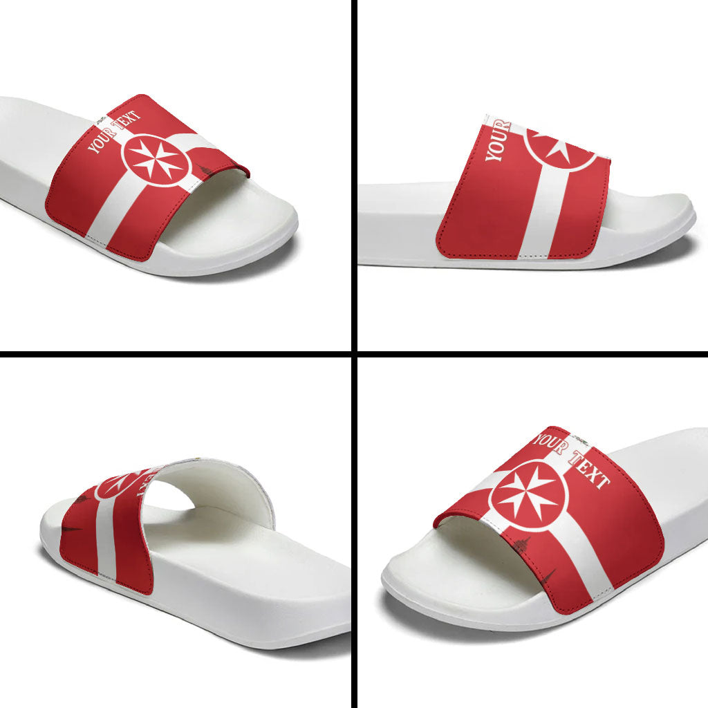 Personalized Malta Independence Day Slide Sandals Maltese Cross Heritage Pride