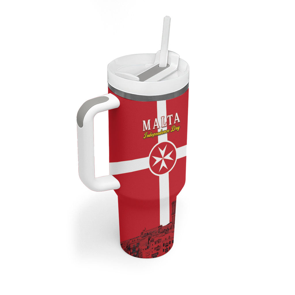Personalized Malta Independence Day Tumbler With Handle Maltese Cross Heritage Pride