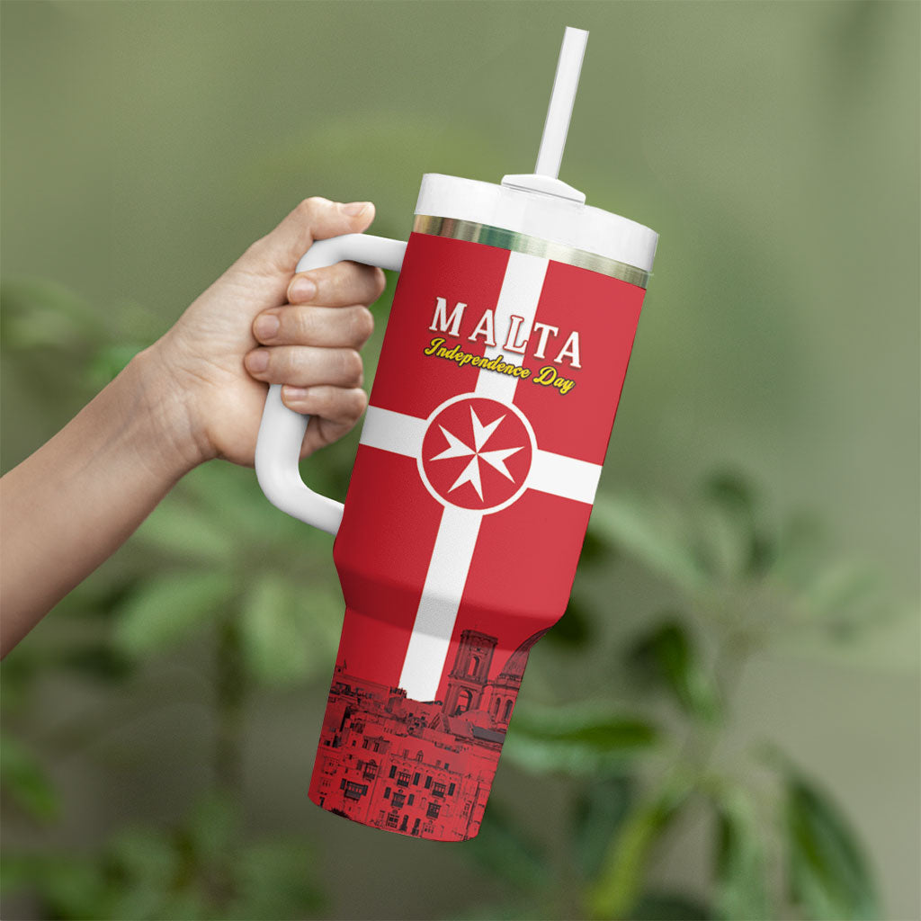Personalized Malta Independence Day Tumbler With Handle Maltese Cross Heritage Pride