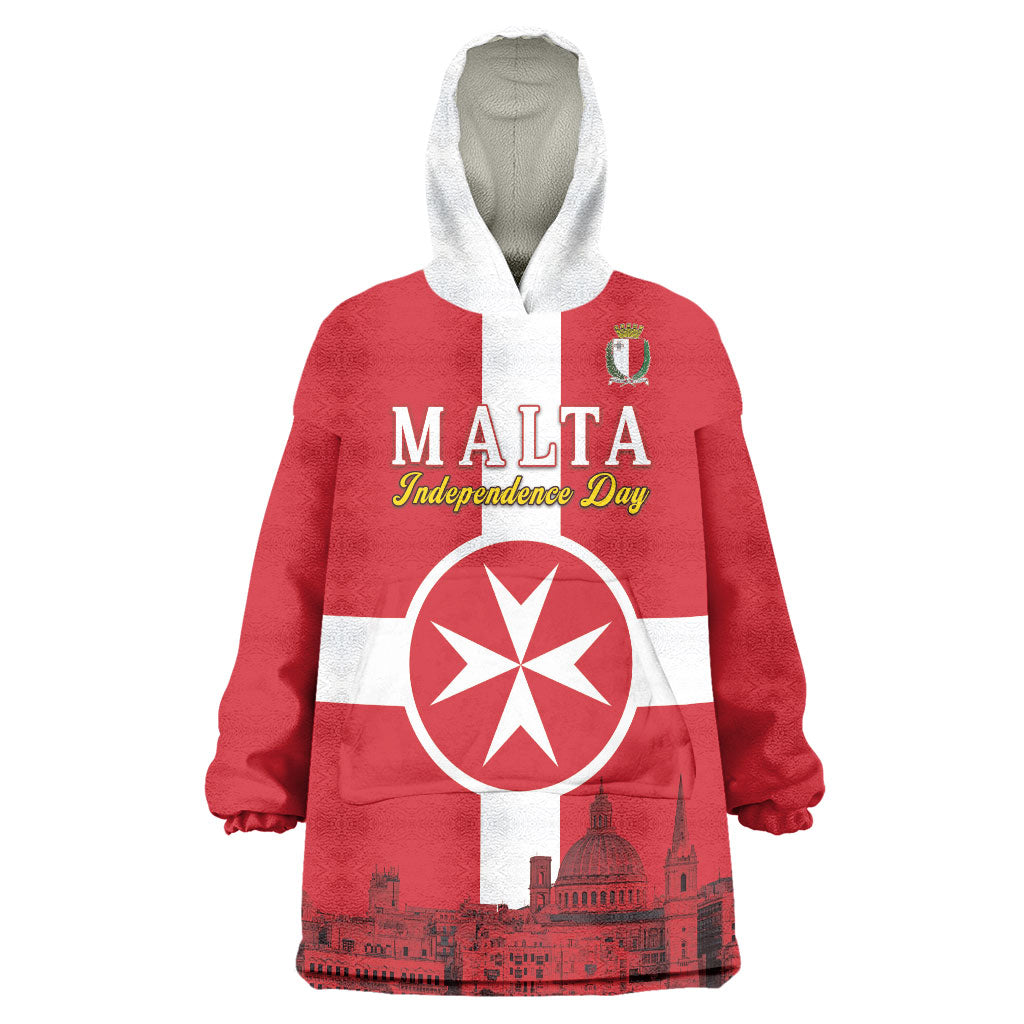 Personalized Malta Independence Day Wearable Blanket Hoodie Maltese Cross Heritage Pride