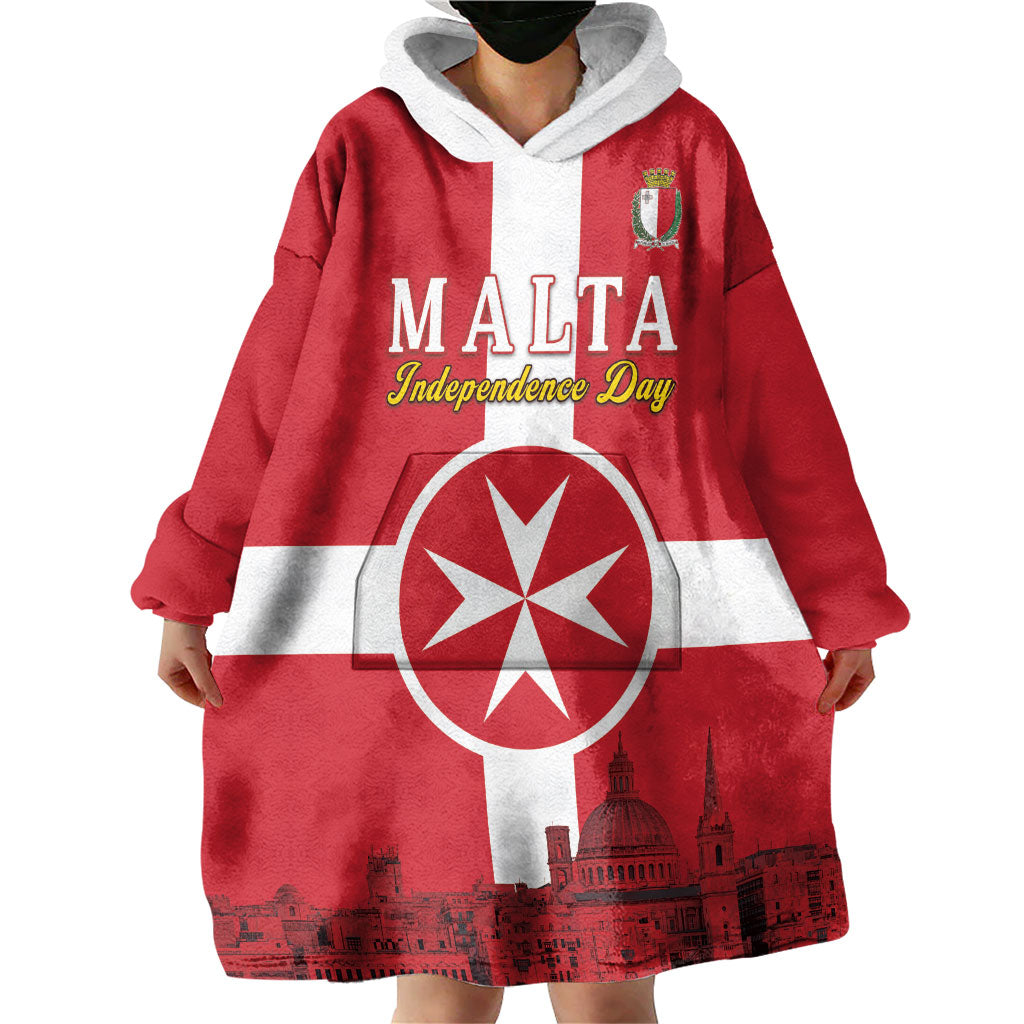 Personalized Malta Independence Day Wearable Blanket Hoodie Maltese Cross Heritage Pride