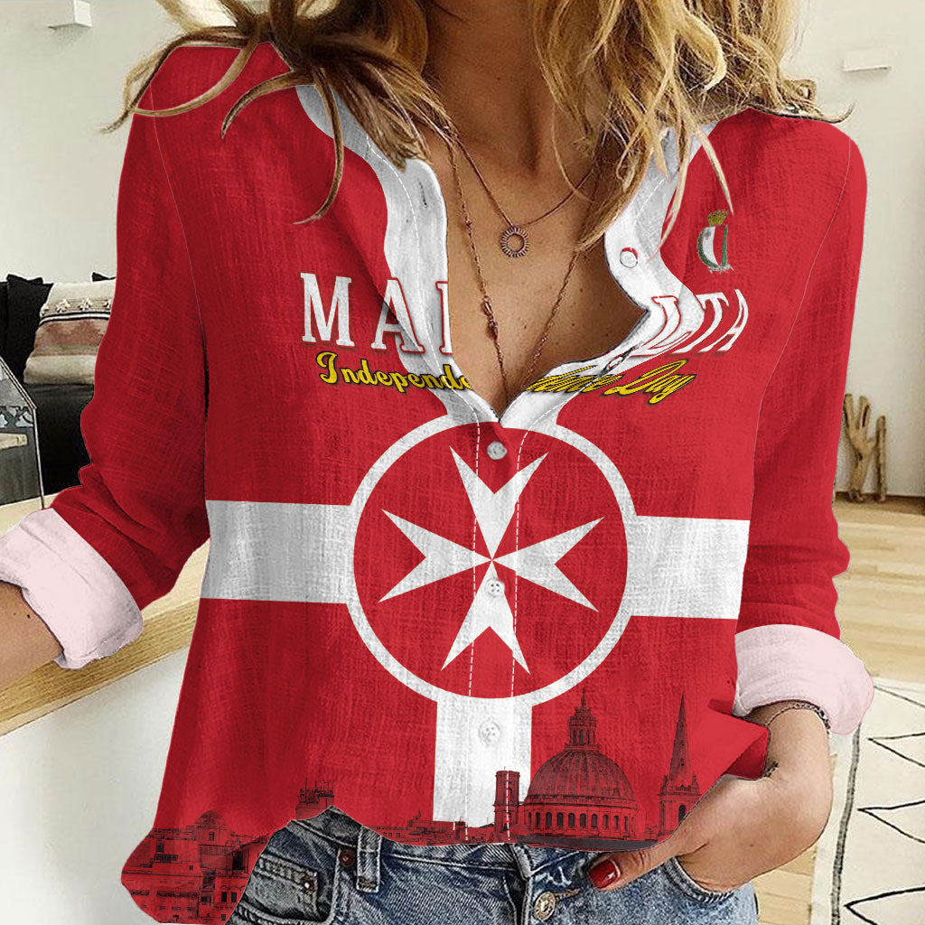 Personalized Malta Independence Day Women Casual Shirt Maltese Cross Heritage Pride