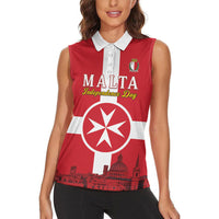 Personalized Malta Independence Day Women Sleeveless Polo Shirt Maltese Cross Heritage Pride