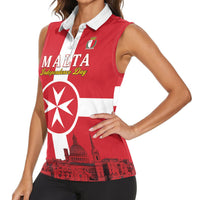 Personalized Malta Independence Day Women Sleeveless Polo Shirt Maltese Cross Heritage Pride