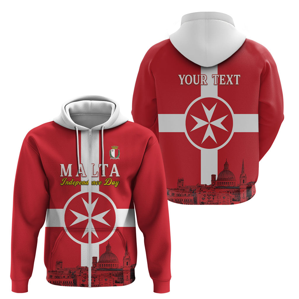 Personalized Malta Independence Day Zip Hoodie Maltese Cross Heritage Pride