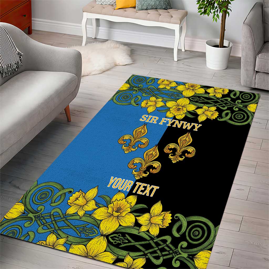 Personalized Monmouthshire Wales Area Rug Sir Fynwy Flag With Welsh Daffodil - Wonder Print Shop