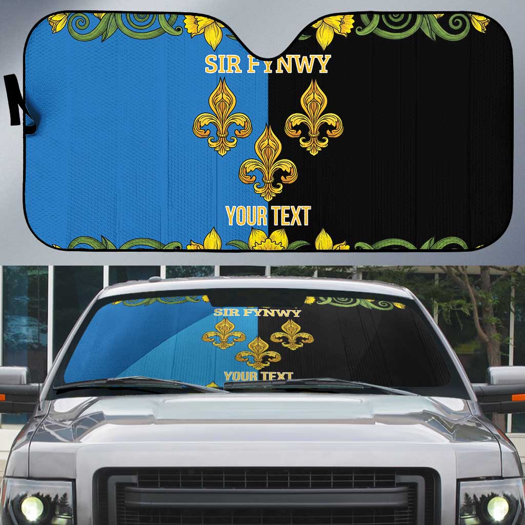 Personalized Monmouthshire Wales Auto Sun Shade Sir Fynwy Flag With Welsh Daffodil - Wonder Print Shop