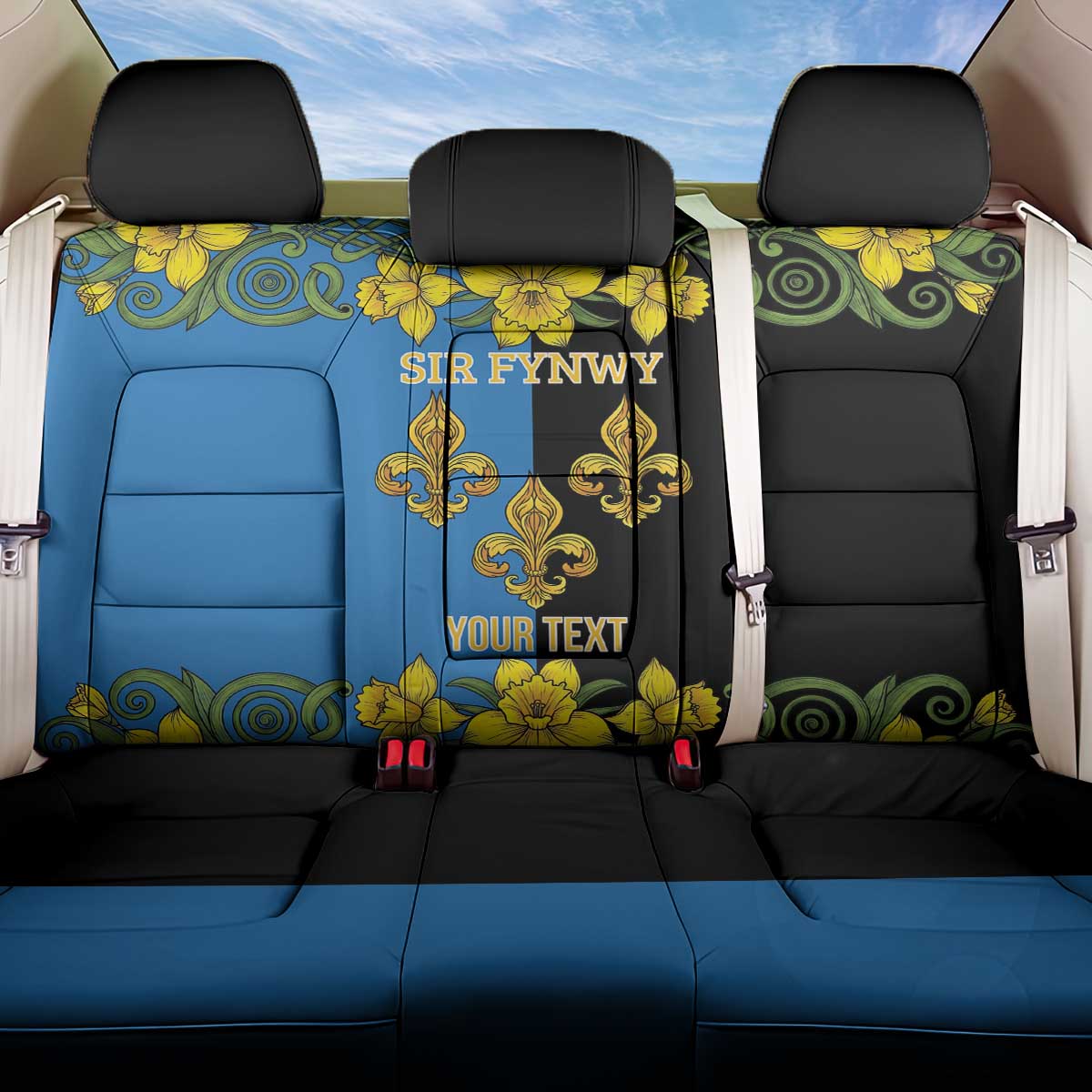 Personalized Monmouthshire Wales Back Car Seat Cover Sir Fynwy Flag With Welsh Daffodil - Wonder Print Shop