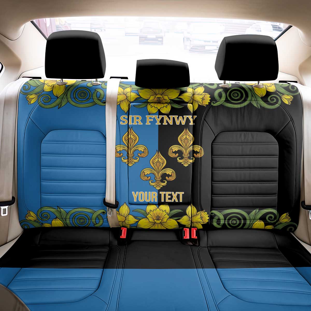 Personalized Monmouthshire Wales Back Car Seat Cover Sir Fynwy Flag With Welsh Daffodil - Wonder Print Shop