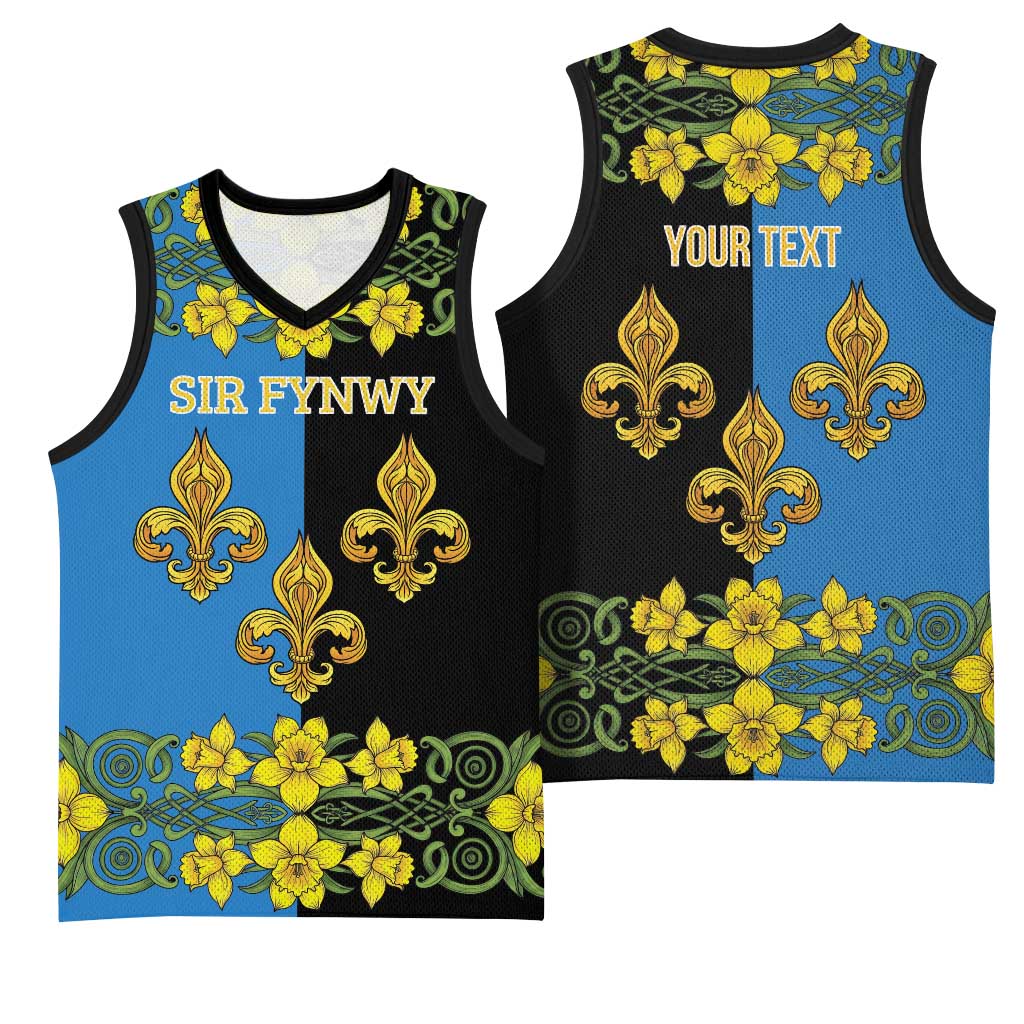 Personalized Monmouthshire Wales Basketball Jersey Sir Fynwy Flag With Welsh Daffodil - Wonder Print Shop