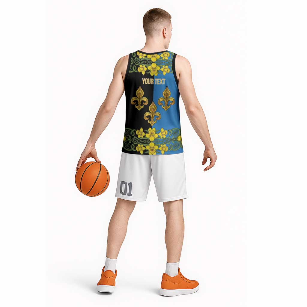 Personalized Monmouthshire Wales Basketball Jersey Sir Fynwy Flag With Welsh Daffodil - Wonder Print Shop