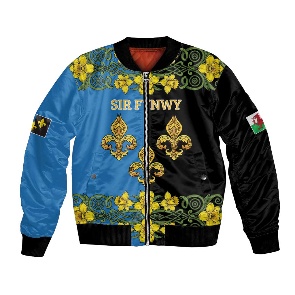 Personalized Monmouthshire Wales Bomber Jacket Sir Fynwy Flag With Welsh Daffodil - Wonder Print Shop