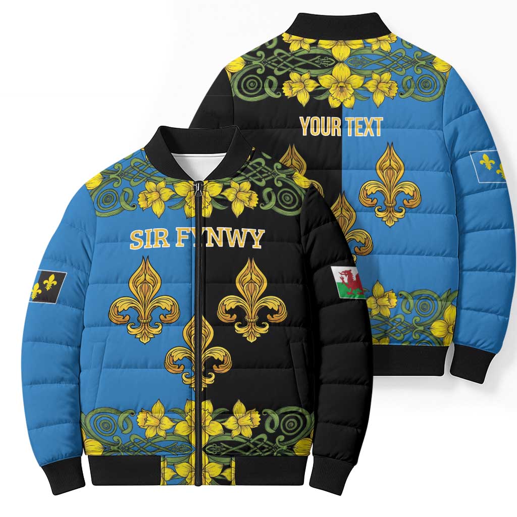 Personalized Monmouthshire Wales Bomber Puffer Jacket Sir Fynwy Flag With Welsh Daffodil - Wonder Print Shop
