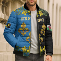 Personalized Monmouthshire Wales Bomber Puffer Jacket Sir Fynwy Flag With Welsh Daffodil - Wonder Print Shop