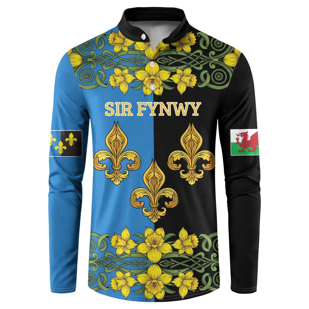 Personalized Monmouthshire Wales Button Sweatshirt Sir Fynwy Flag With Welsh Daffodil - Wonder Print Shop