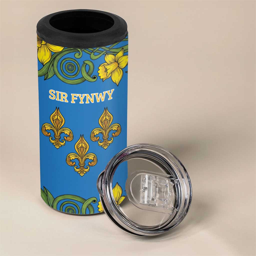 Personalized Monmouthshire Wales 4 in 1 Can Cooler Tumbler Sir Fynwy Flag With Welsh Daffodil - Wonder Print Shop