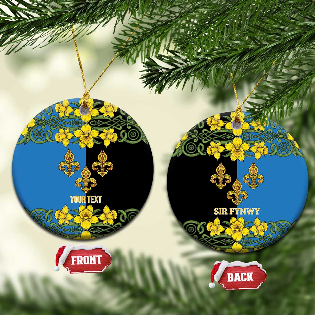 Personalized Monmouthshire Wales Ceramic Ornament Sir Fynwy Flag With Welsh Daffodil - Wonder Print Shop