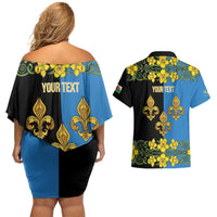 Personalized Monmouthshire Wales Couples Matching Off Shoulder Short Dress and Hawaiian Shirt Sir Fynwy Flag With Welsh Daffodil - Wonder Print Shop