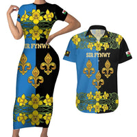 Personalized Monmouthshire Wales Couples Matching Short Sleeve Bodycon Dress and Hawaiian Shirt Sir Fynwy Flag With Welsh Daffodil - Wonder Print Shop