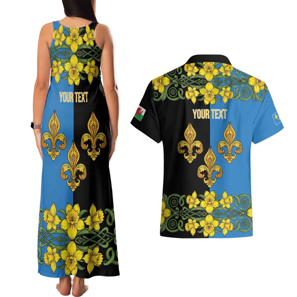 Personalized Monmouthshire Wales Couples Matching Tank Maxi Dress and Hawaiian Shirt Sir Fynwy Flag With Welsh Daffodil - Wonder Print Shop