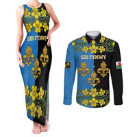 Personalized Monmouthshire Wales Couples Matching Tank Maxi Dress and Long Sleeve Button Shirt Sir Fynwy Flag With Welsh Daffodil - Wonder Print Shop