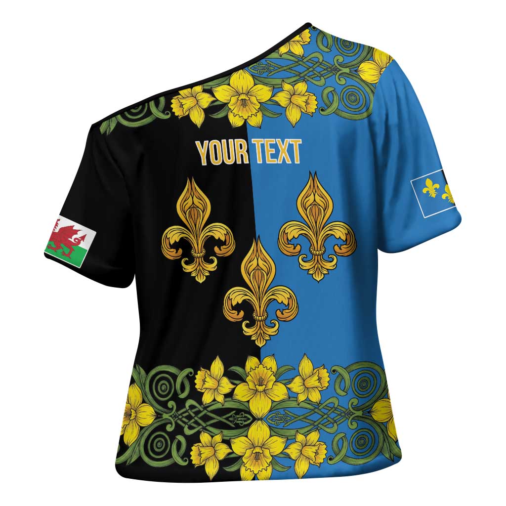 Personalized Monmouthshire Wales Cross Shoulder Shirt Sir Fynwy Flag With Welsh Daffodil - Wonder Print Shop