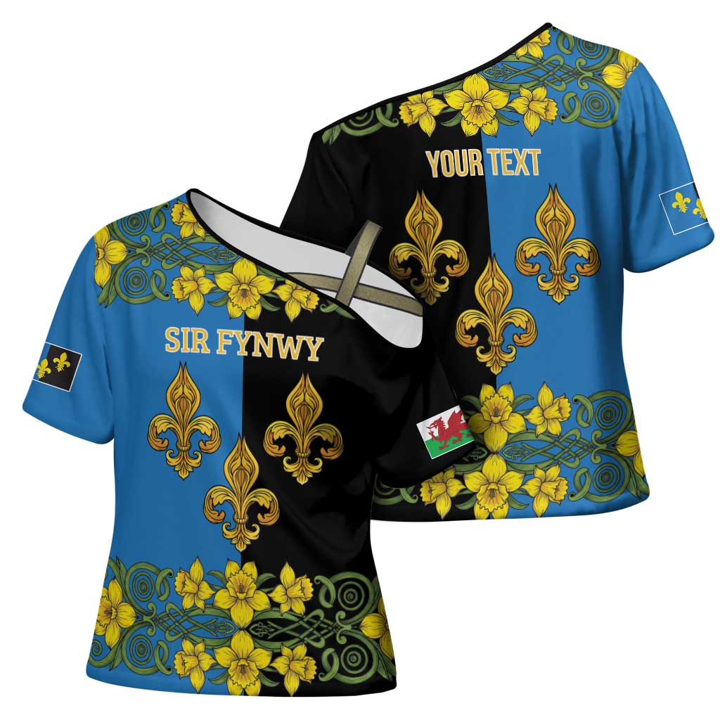Personalized Monmouthshire Wales Cross Shoulder Shirt Sir Fynwy Flag With Welsh Daffodil - Wonder Print Shop