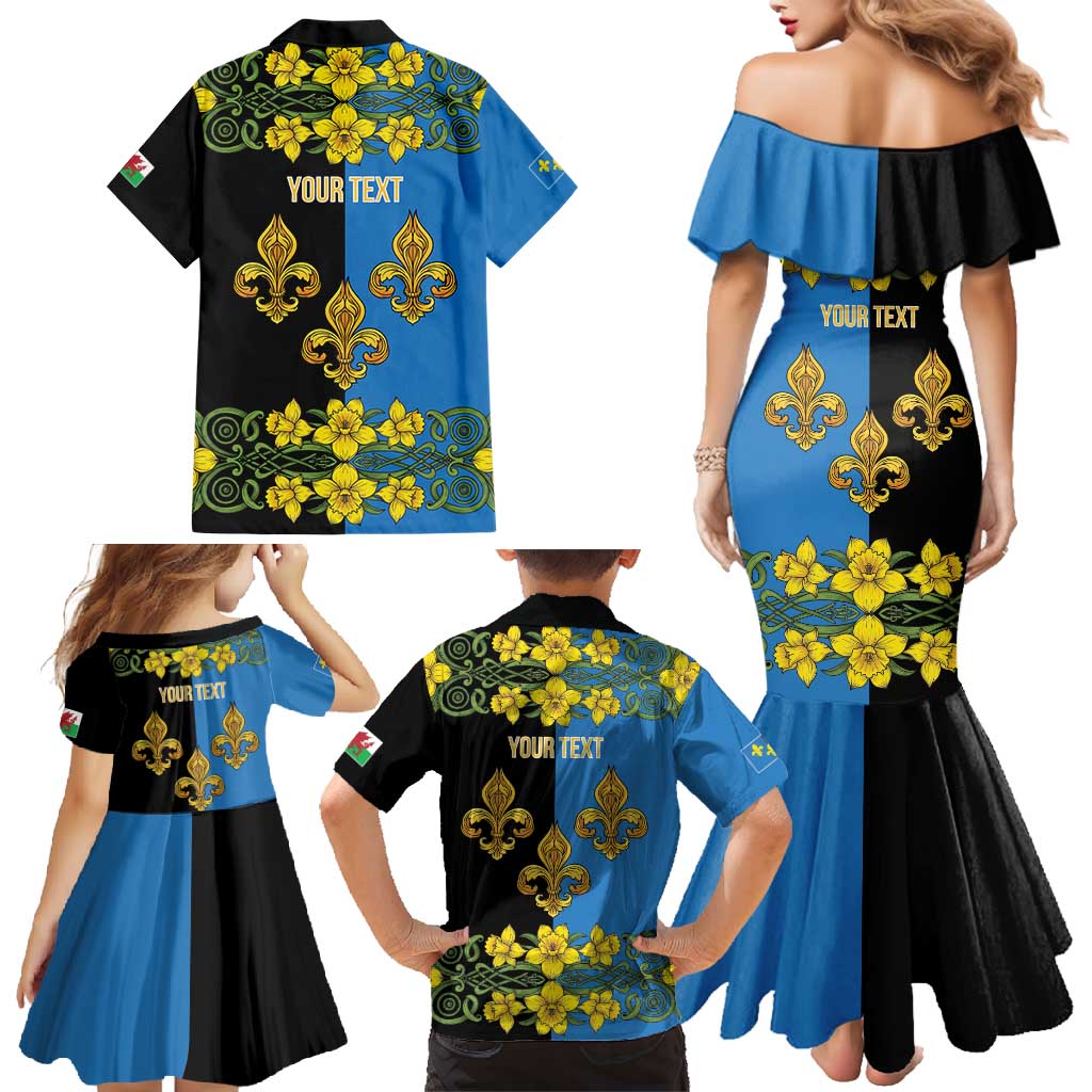 Personalized Monmouthshire Wales Family Matching Mermaid Dress and Hawaiian Shirt Sir Fynwy Flag With Welsh Daffodil - Wonder Print Shop