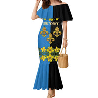 Personalized Monmouthshire Wales Family Matching Mermaid Dress and Hawaiian Shirt Sir Fynwy Flag With Welsh Daffodil - Wonder Print Shop