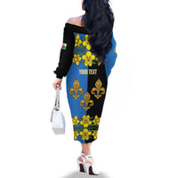 Personalized Monmouthshire Wales Family Matching Off The Shoulder Long Sleeve Dress and Hawaiian Shirt Sir Fynwy Flag With Welsh Daffodil - Wonder Print Shop