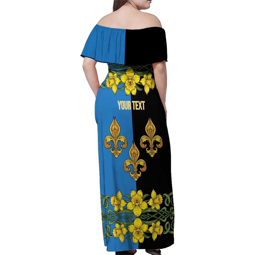 Personalized Monmouthshire Wales Family Matching Off Shoulder Maxi Dress and Hawaiian Shirt Sir Fynwy Flag With Welsh Daffodil - Wonder Print Shop