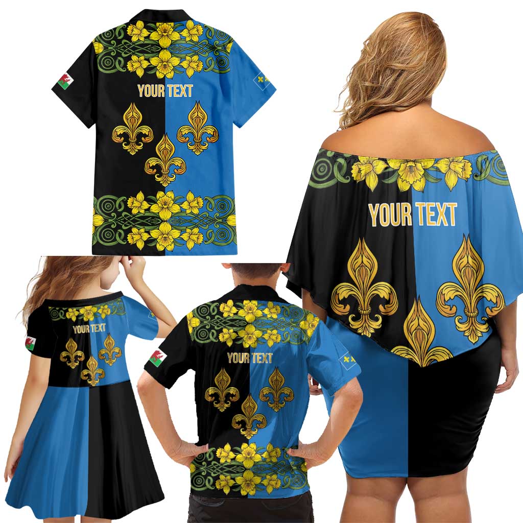Personalized Monmouthshire Wales Family Matching Off Shoulder Short Dress and Hawaiian Shirt Sir Fynwy Flag With Welsh Daffodil - Wonder Print Shop