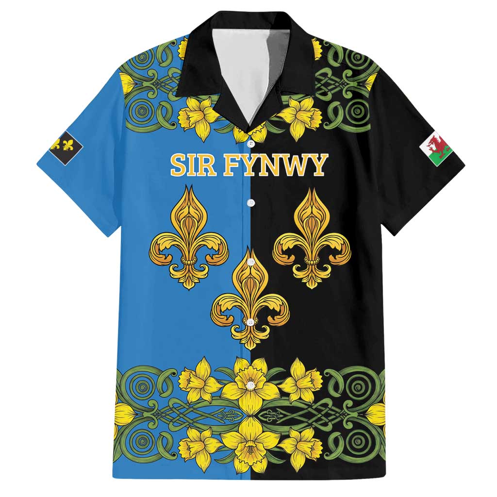 Personalized Monmouthshire Wales Family Matching Short Sleeve Bodycon Dress and Hawaiian Shirt Sir Fynwy Flag With Welsh Daffodil - Wonder Print Shop