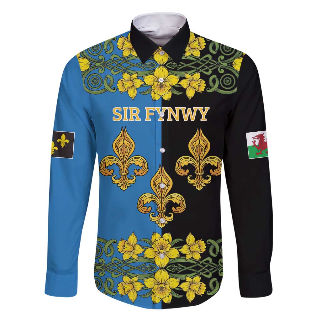 Personalized Monmouthshire Wales Family Matching Short Sleeve Bodycon Dress and Hawaiian Shirt Sir Fynwy Flag With Welsh Daffodil - Wonder Print Shop