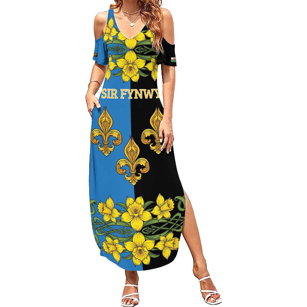 Personalized Monmouthshire Wales Family Matching Summer Maxi Dress and Hawaiian Shirt Sir Fynwy Flag With Welsh Daffodil - Wonder Print Shop