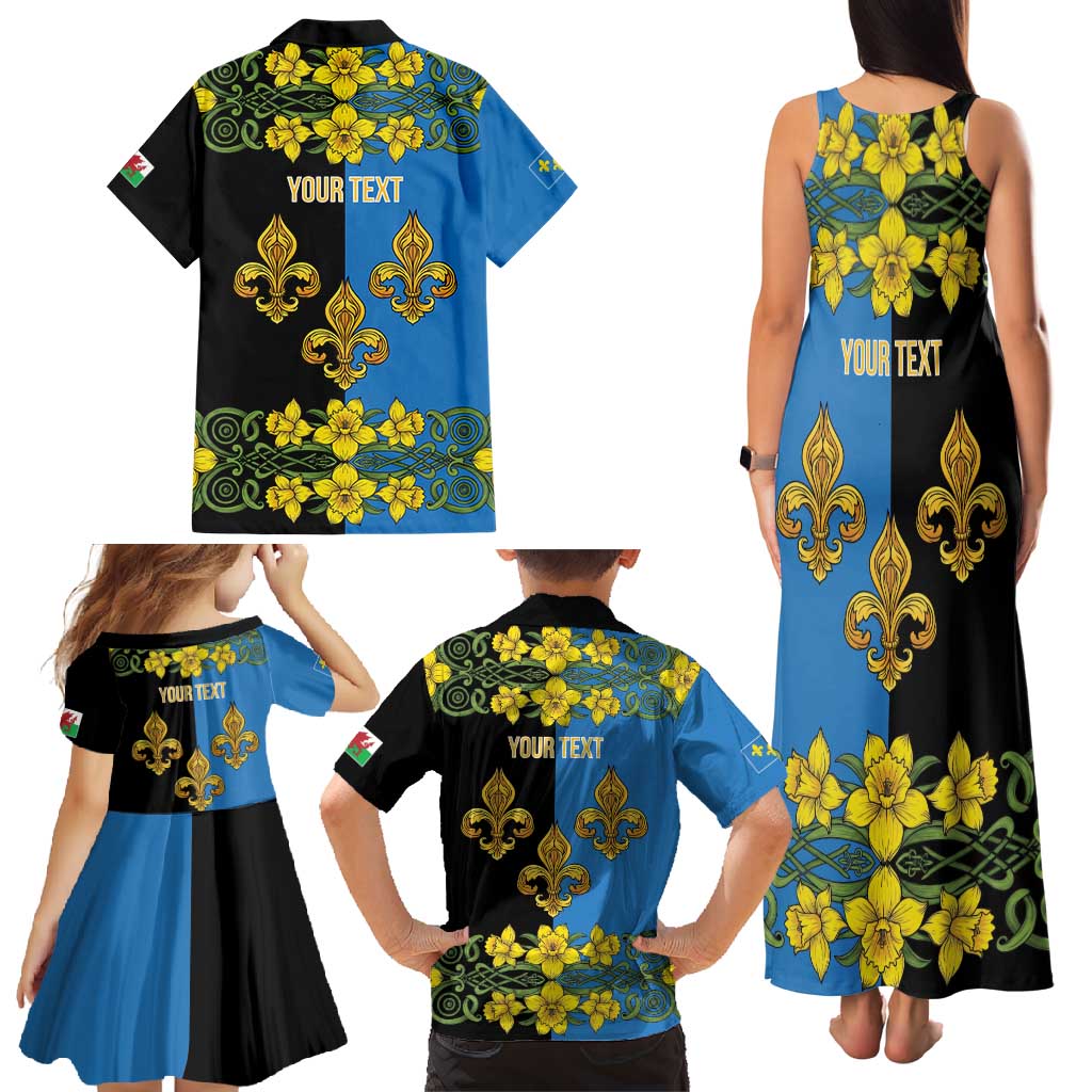 Personalized Monmouthshire Wales Family Matching Tank Maxi Dress and Hawaiian Shirt Sir Fynwy Flag With Welsh Daffodil - Wonder Print Shop