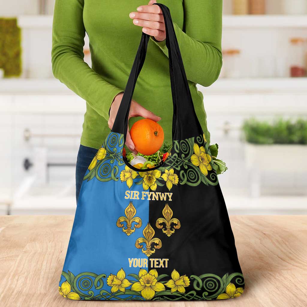 Personalized Monmouthshire Wales Grocery Bag Sir Fynwy Flag With Welsh Daffodil - Wonder Print Shop